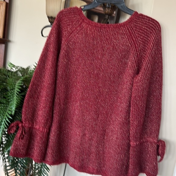 ANTHROPOLOGIE MOTH Tanwen Bell Sleeve Pullover Sweater Crewneck Maroon Metallic - Picture 11 of 16